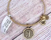 NEW NWT Alex and Ani Letter Initial T Charm Bangle Gold Bracelet