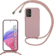 [xinyunew] Silicone Mobile Phone Chain for Samsung Galaxy A73 5G, Case with Strap, Adjustable Mobile Phone Necklace Case with Strap, Mobile Phone Case for Hanging, Case with Cord, Light Pink