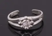 Sterling Silver Toe Ring Flower Shaped Adjustable With Cubic Zirconia Stone
