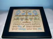 WALK BEFORE YOU FLY COUNTRY COTTAGE NEEDLEWORKS COMPLETED CROSS STITCH PICTURE
