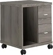 (46cm, Brown) - Monarch Specialties Dark Taupe Reclaimed-Look 2 Drawer Computer Stand/Castor