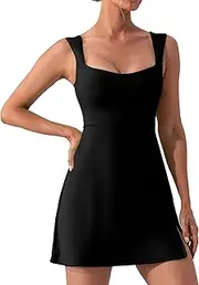 [FEOYA] Women's Tennis Dresses with Built in Bra Athletic Sleeveless Square Neck Tank Mini Dress Sports Workout Dresses