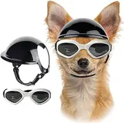 UOSIA Dog Helmet and Goggles for Small Dogs Summer Fashion Dog Sunglasses Pet Motorcycle Bicycle Helmet with Ear Holes Adjustable Cat Dog Hat for Traveling Walking