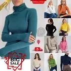 Women's Ladies Ribbed Turtle Polo Neck Long Sleeves Jumper Top UK Sizes 8-18