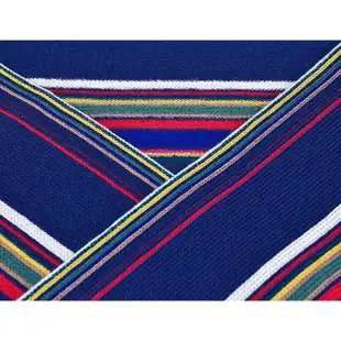 【Paul Smith】PAUL SMITH刺繡LOGO條紋設計針織羊毛流蘇圍巾(深藍x彩色條紋)