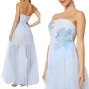 NWT BCBG MAXAZRIA Strapless Floral Lace Tulle Gown Dress Skyway Blue size 2
