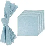 uxcell 12Pcs Handmade Cloth Napkins, 16.5x16.5 Inch Cotton Napkins with Fringe Square Rustic Table Napkin for Wedding Party Dinner Table Decor Bridal Shower, Gray Blue