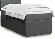 vidaxl Light Grey Box Spring Bed King Single with Mattress - Fabric, USB LED Lights
