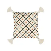 Yarra Textiles Tufted Cushion Cover | Geometric Zigzag pattern with golden dots and Tassels |60cm x 60cm , Ivory