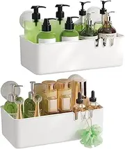 LUXEAR Shower Caddy Suction Cup Shower Basket 2 Pack, NO-Drilling Removable Plastic Shower Shelf Organizer for Bathroom Storage & Kitchen Max Hold 10kg, Waterproof, One Second Installation Shower Rack