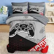 Comforter Set Full Size, Boys Play Game Gamepad 7 Pcs Bedding for Kids and Adults, Video Gaming Sport Bed Sheet Sets with Fitted Sheet 2 Pillowcases & 2 Shams for Bedroom Bed Decor