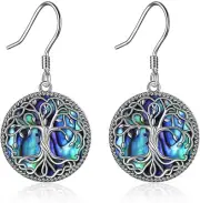 Sterling Silver Tree of Life Celtic Knot Abalone Shell Dangle Earrings for Women
