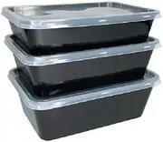 Generic 100 Sets Takeaway Containers - Black Plastic, Rectangular, Microwave Safe - 500ml/650ml/750ml/1000ml - 100pcs Base + 100pcs Lids
