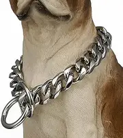 Dog Chain Collar Heavy Duty Cuban Chain Dog Collar,19mm Wide Strong Thick Stainless Steel Metal Links Slip Chain Luxury Training Collar(18inch)