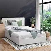 Oikiture Gas Lift Bed Frame King Single Bed with PU Leather and Storage Place White