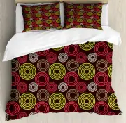 Geometric Duvet Cover Set with Pillow Shams Funky Vortex Lines Print