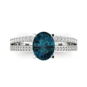 2.32 ct Oval Cut Topaz Gemstone Solitaire Promise Ring With Accents White Gold