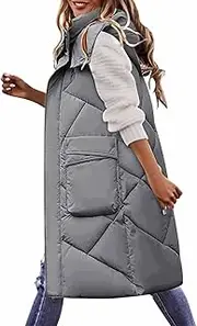 [Generic] Vest Shirt for Women With Hood Winter Warm Long Vest Plain Sleeveless Quilted Vest Lightweight Winter Jacket Winter Vest Down Jacket Outdoor Puffer Jacket Winter Vest Women Vest Long