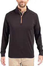 Cutter & Buck Adapt Knit Quarter Zip Pullover in Black/Orange at Nordstrom, Size Medium