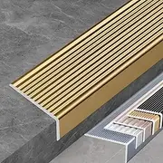 3PCS Non-Slip Aluminum Stair Nosing, Stair Nosing Anti-Slip Corner Profile for Indoor Outdoor Stair Edges, L-Shaped Corner Protection Profile-Gold||50x30MM