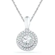 14k White Gold Round Diamond Circle Pendant 1/2 Cttw
