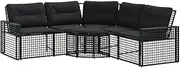 [vidaXL] L-Shaped Garden Sofa with Cushions and Footstool - Black Poly Rattan Outdoor Patio Furniture for Garden and Deck 208x208x80 cm