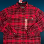 Woolrich Shirt Men XL Red Grid Plaid Brawny Flannel Long Sleeves Shacket NWT