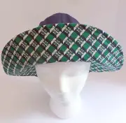Tory Burch Hat NWT Green Navy Printed Reversible Bucket Wide Brim Retail $158