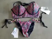 New BEACH BUNNY Zig Zag Push Up Balconet M Top Skimpy Bikini XL Bottom Set