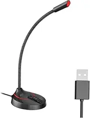 HONITANO Portable Microphone Stand with Gooseneck Round Base Desktop Bracket for Online Meetings Streaming and Recording USB Compatible Black