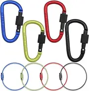 Mtxorvix 4 Pcs Carabiner Clips with Screw Gate, D-Ring Locking Carabiner, Carabiners Hiking Clips with 7mm Diameter Aluminum Rod for Home, Camping, Caravan, Fishing, Hiking, Traveling, Sports Outdoors