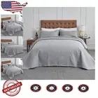 Reversible Oversized King Bedspread Set 128x120 in Modern Grey Geometric Design