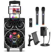 Pyle PPHP86TBA 8” 580W FM/AUX/USB Bluetooth PA Speaker, 2x Wireless Mics, Remote