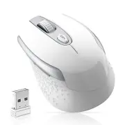 Wireless 2.4G Ergonomic Computer Mouse - Optical, 6 Buttons, Silent (White)