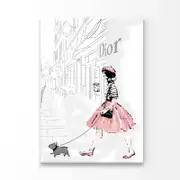 Pink Girl With her Puppy Print 100% Australian Made 100x150cm (Stretched Canvas)