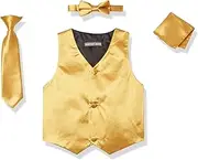 [AXNY] a.x.n.y Boys' 4 Piece Formal Set Combo with Tuxedo Vest, Bow Tie, and Handkerchief