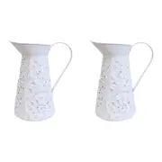 2x LVD Water/Juice Vintage Jug Pitcher Decorative Drink Container Sml 26cm WHT