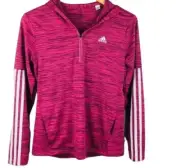 Adidas Ladies Climalite Three-Stripe Lightweight Quarter Zip Workout Exercise...