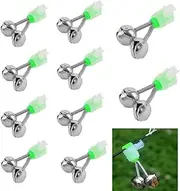 FUNNTY Fishing Rod Bells, 10Pcs Dual Bells Green Galvanized Fish Bite Alarm Portable Reusable Bite Indicator, Plastic Fishing Rod Alarm Bell for Night Fishing 1.89Inch