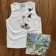 NWT 2 Pc Monkey Safari Sleeveless Top & Printed Rayon Pants Beads Sequins Large