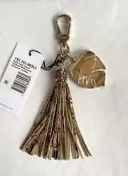New Brahmin Palm Leaf Tassel Bag Charm Key Fob CASHEW Brown