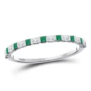 14k White Gold Princess Emerald Diamond Alternating Stackable Band Ring 1/3 Cttw