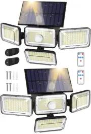 Solar Lights Outdoor 2-Pack, 304 LED, 2500LM Motion Sensor w/ Remote, Waterproof