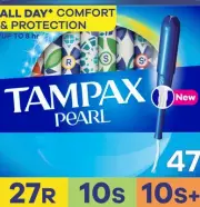Tampax Pearl Tampons Trio Multipack, with LeakGuard Braid,Unscented, 45 Count