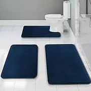Clara Clark 3 Piece Bathroom Rugs Bath Mat Set, Velvet Memory Foam Bath Mats for Bathroom - Non-Slip, PVC Backing Bath Rugs, Washable Bathroom Rug Mats - Dries Quickly, Blue Bathroom Rug Set