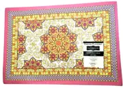 Pink Medallion Printed Placemats Set of 4 Yellow Cotton Machine Wash Orange