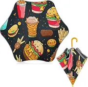 [ODAWA] Colorful Hamburgers Kid Umbrellas Classic Umbrella with Hook Handle Sturdy Umbrellas for Rain