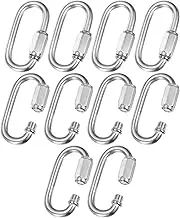 uxcell 10-Pack Quick Chain Link Connector, M6 1/4 304 Stainless Steel D-Shape Locking Repair Chain Links for Swing/Camping/Hiking/Backpack, Twist Key Ring Screw Chain Link [Silver]