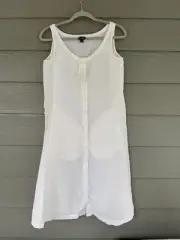 $178 Eileen Fisher Small White Linen Sleeveless Button Up Dress Pockets Comfort