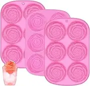 Rose Ice Molds, 3 Pcs Large Flower Ice Cube Mold, 6-Cavity Big Rose Mold Ice Cube Tray for Candy, Chocolate, Jelly, Cocktails, Juice, Whiskey, Bourbon, Freezer